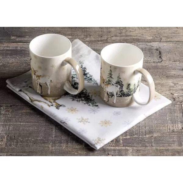 Maison d Hermine Coffee Mug with Handles Easy to Hold 15 Oz Fine Bone China Mug Pack of Two for Hot Beverages Cappuccino Cocoa Milk Other Liquid Office Colmar04  Deer In The Woods
