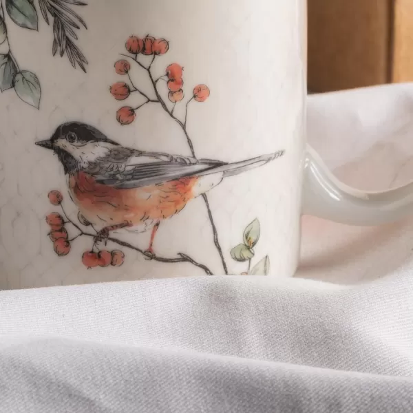 Maison d Hermine Coffee Mug with Handles Fine Bone China Mug Pack of One for Hot Beverages  Coffee Cappuccino Latte Home Office Perfect Gifts for Mothers Day Men ampamp WomenSous  Bois  Foret 12 Oz15  Whitish Shabby Chique  Winter Robin