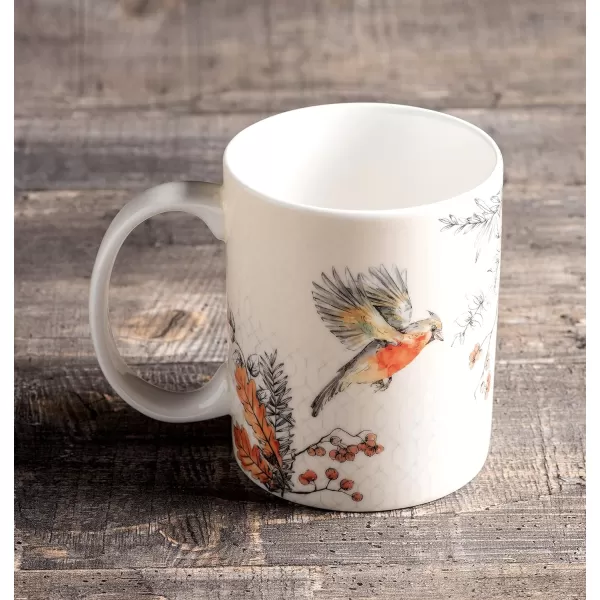 Maison d Hermine Coffee Mug with Handles Fine Bone China Mug Pack of One for Hot Beverages  Coffee Cappuccino Latte Home Office Perfect Gifts for Mothers Day Men ampamp WomenSous  Bois  Foret 12 Oz15  Whitish Shabby Chique  Winter Robin