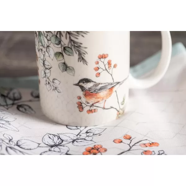 Maison d Hermine Coffee Mug with Handles Fine Bone China Mug Pack of One for Hot Beverages  Coffee Cappuccino Latte Home Office Perfect Gifts for Mothers Day Men ampamp WomenSous  Bois  Foret 12 Oz15  Whitish Shabby Chique  Winter Robin