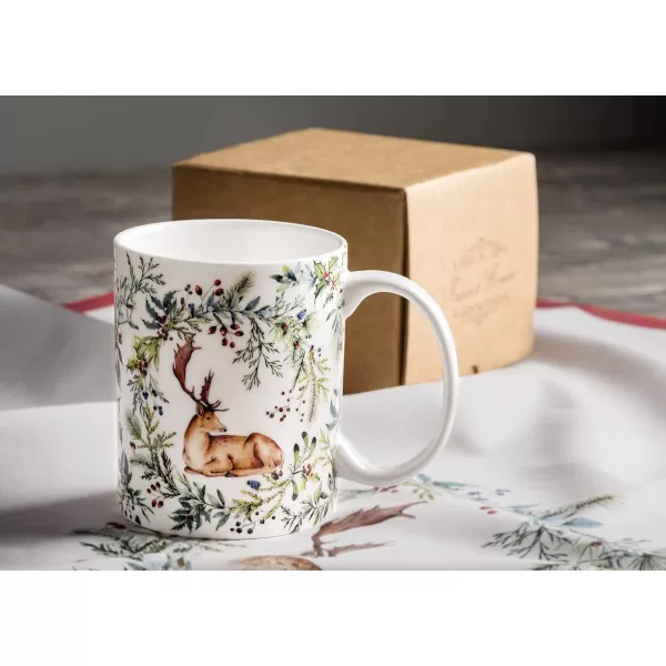 Maison d Hermine Coffee Mug with Handles Fine Bone China Mug Pack of One for Hot Beverages  Coffee Cappuccino Latte Home Office Perfect Gifts for Mothers Day Men ampamp WomenSous  Bois  Foret 12 Oz13  Holly Time  Cerf