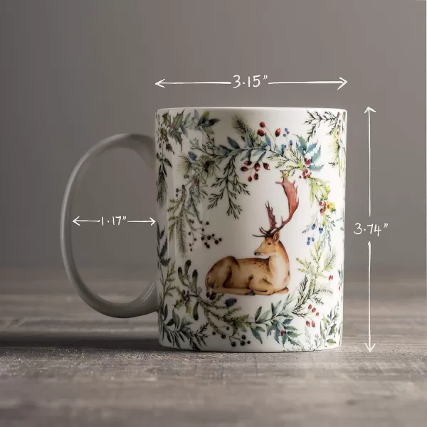 Maison d Hermine Coffee Mug with Handles Fine Bone China Mug Pack of One for Hot Beverages  Coffee Cappuccino Latte Home Office Perfect Gifts for Mothers Day Men ampamp WomenSous  Bois  Foret 12 Oz13  Holly Time  Cerf