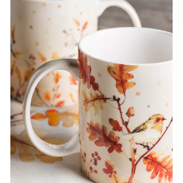 Maison d Hermine Coffee Mug with Handles Fine Bone China Mug Pack of One for Hot Beverages  Coffee Cappuccino Latte Home Office Perfect Gifts for Mothers Day Men ampamp WomenSous  Bois  Foret 12 Oz22  Oak Leaves  Robin Loves Berries