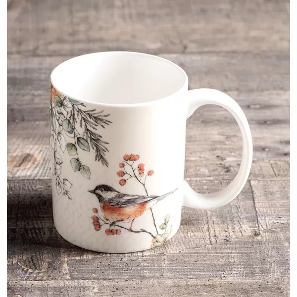 Maison d Hermine Coffee Mug with Handles Fine Bone China Mug Pack of One for Hot Beverages  Coffee Cappuccino Latte Home Office Perfect Gifts for Mothers Day Men ampamp WomenSous  Bois  Foret 12 Oz15  Whitish Shabby Chique  Winter Robin