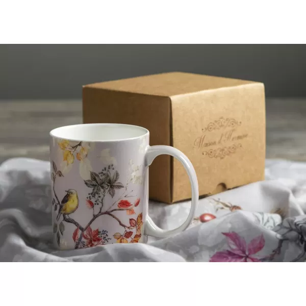 Maison d Hermine Coffee Mug with Handles Fine Bone China Mug Pack of One for Hot Beverages  Coffee Cappuccino Latte Home Office Perfect Gifts for Mothers Day Men ampamp WomenSous  Bois  Foret 12 Oz23  Equinoxe  Grey  Passerine