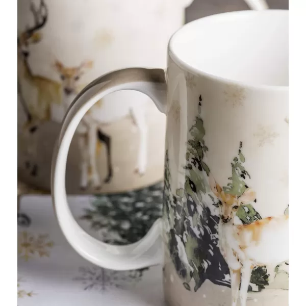 Maison d Hermine Coffee Mug with Handles Fine Bone China Mug Pack of One for Hot Beverages  Coffee Cappuccino Latte Home Office Perfect Gifts for Mothers Day Men ampamp WomenSous  Bois  Foret 12 Oz04  Deer In The Woods  Forest Deer