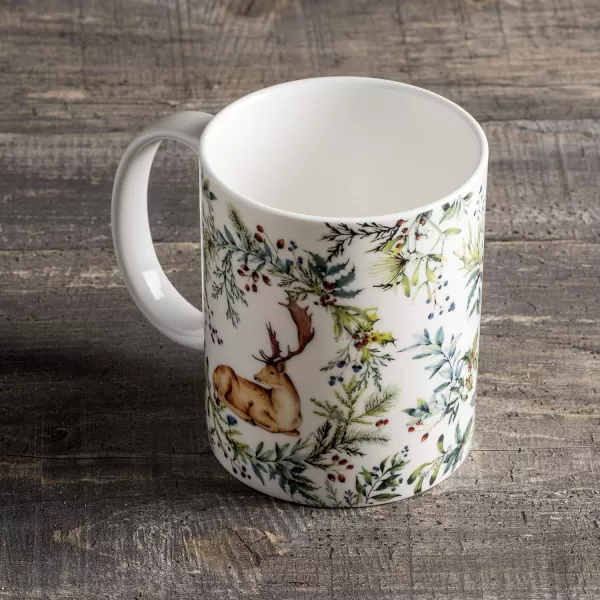 Maison d Hermine Coffee Mug with Handles Fine Bone China Mug Pack of One for Hot Beverages  Coffee Cappuccino Latte Home Office Perfect Gifts for Mothers Day Men ampamp WomenSous  Bois  Foret 12 Oz13  Holly Time  Cerf