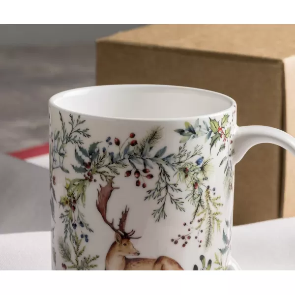 Maison d Hermine Coffee Mug with Handles Fine Bone China Mug Pack of One for Hot Beverages  Coffee Cappuccino Latte Home Office Perfect Gifts for Mothers Day Men ampamp WomenSous  Bois  Foret 12 Oz13  Holly Time  Cerf