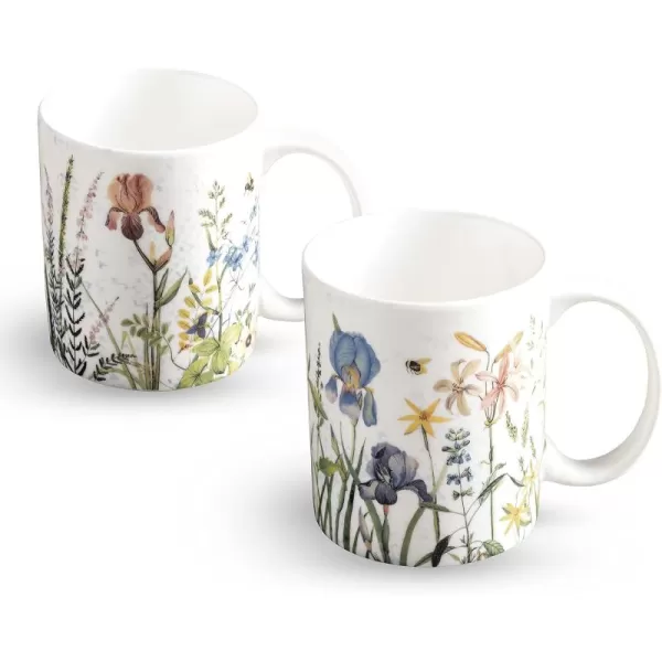 Maison d Hermine Coffee Mug with Handles Easy to Hold 12 Oz Fine Bone China Mug Pack of Two for Hot Beverages Cappuccino Cocoa Milk Other Liquid Office Botanical Fresh  Meadow01  Fleurs De Mai