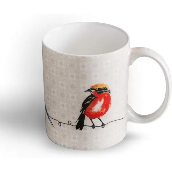 Maison d Hermine Coffee Mug with Handles Easy to Hold 12 Oz Fine Bone China Mug Pack of Two for Hot Beverages Cappuccino Cocoa Milk Other Liquid Office Botanical Fresh  Meadow07  Birdies On Wire  Nuthatch