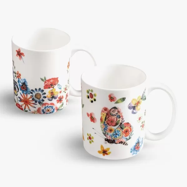 Maison d Hermine Coffee Mug with Handles Easy to Hold 12 Oz Fine Bone China Mug Pack of Two for Hot Beverages Cappuccino Cocoa Milk Other Liquid Office Botanical Fresh  Meadow16  Happy Florals  High Summer  High Summer