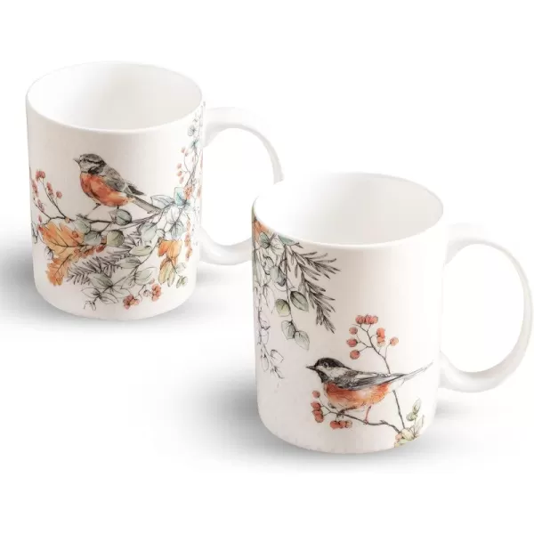 Maison d Hermine Coffee Mug with Handles Easy to Hold 12 Oz Fine Bone China Mug Pack of Two for Hot Beverages Cappuccino Cocoa Milk Other Liquid Office Botanical Fresh  Meadow15  Whitish Shabby Chique