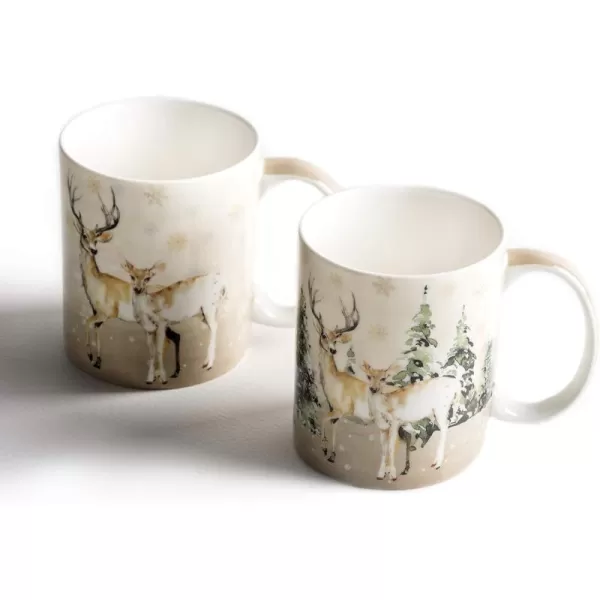 Maison d Hermine Coffee Mug with Handles Easy to Hold 12 Oz Fine Bone China Mug Pack of Two for Hot Beverages Cappuccino Cocoa Milk Other Liquid Office Botanical Fresh  Meadow04  Deer In The Woods