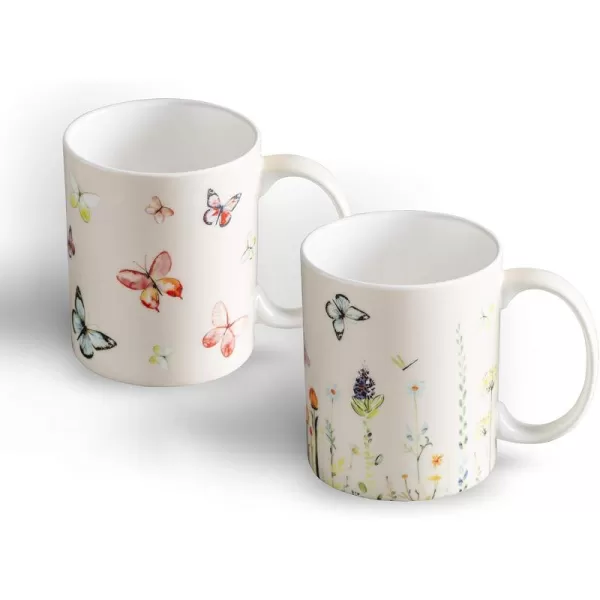 Maison d Hermine Coffee Mug with Handles Easy to Hold 12 Oz Fine Bone China Mug Pack of Two for Hot Beverages Cappuccino Cocoa Milk Other Liquid Office Botanical Fresh  Meadow05  Botanical Fresh