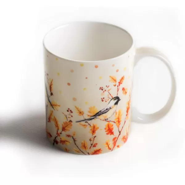 Maison d Hermine Coffee Mug with Handles Easy to Hold 12 Oz Fine Bone China Mug Pack of Two for Hot Beverages Cappuccino Cocoa Milk Other Liquid Office Botanical Fresh  Meadow22  Oak Leaves  Jay  Friends