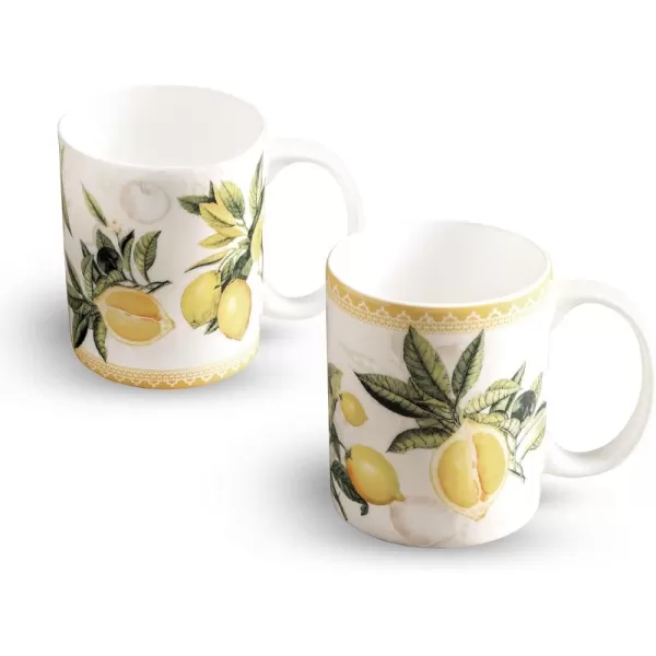 Maison d Hermine Coffee Mug with Handles Easy to Hold 12 Oz Fine Bone China Mug Pack of Two for Hot Beverages Cappuccino Cocoa Milk Other Liquid Office Botanical Fresh  Meadow09  Limoncello