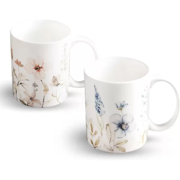 Maison d Hermine Coffee Mug with Handles Easy to Hold 12 Oz Fine Bone China Mug Pack of Two for Hot Beverages Cappuccino Cocoa Milk Other Liquid Office Botanical Fresh  Meadow10  Ice Florals