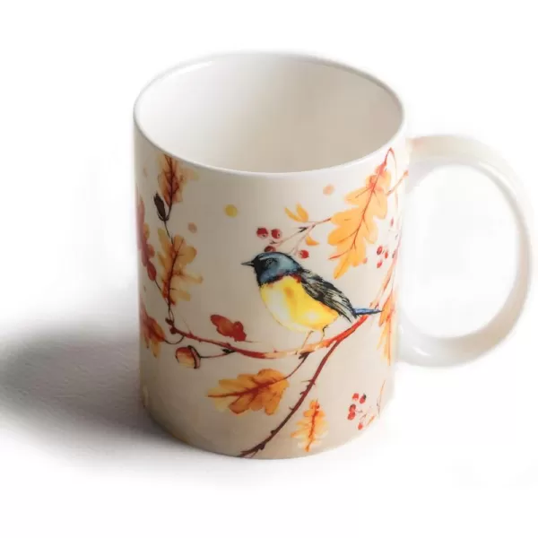 Maison d Hermine Coffee Mug with Handles Fine Bone China Mug Pack of One for Hot Beverages  Coffee Cappuccino Latte Home Office Perfect Gifts for Mothers Day Men ampamp WomenSous  Bois  Foret 12 Oz22  Oak Leaves  Robin Loves Berries