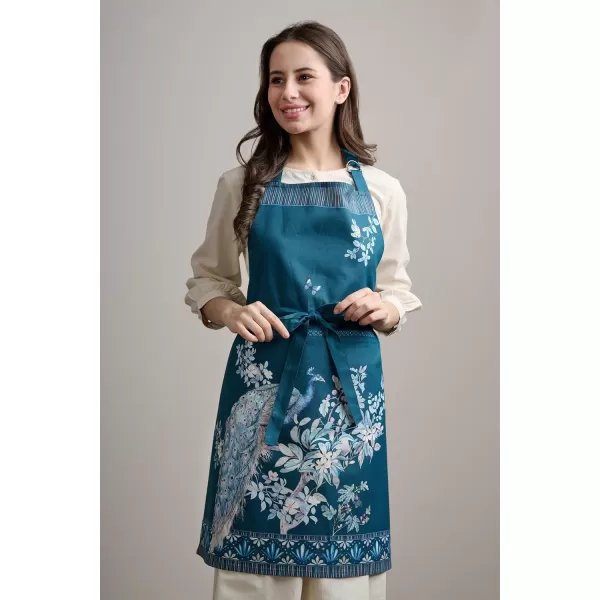 imageMaison d Hermine Premium 100 Combed Cotton Kitchen Easter Chef Apron with an Adjustable Neck with Long Ties for Women MenPeacock Uthopia  Deep Sea