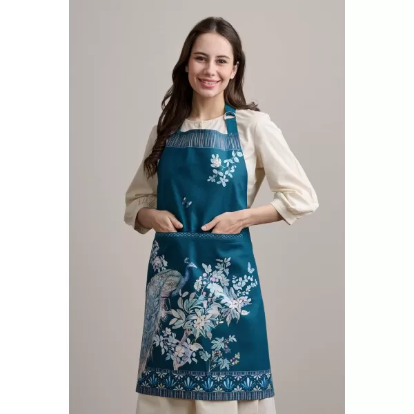 imageMaison d Hermine Premium 100 Combed Cotton Kitchen Easter Chef Apron with an Adjustable Neck with Long Ties for Women MenPeacock Uthopia  Deep Sea