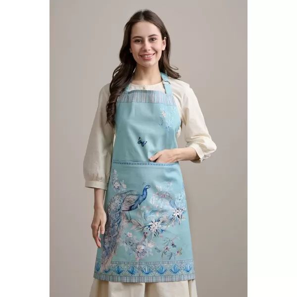 imageMaison d Hermine Premium 100 Combed Cotton Kitchen Easter Chef Apron with an Adjustable Neck with Long Ties for Women MenPeacock Uthopia  Pastel Turquoise