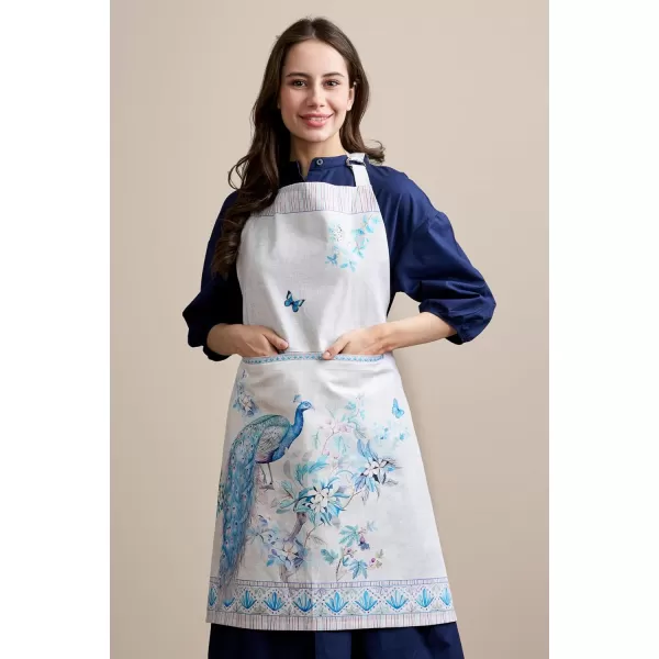 imageMaison d Hermine Premium 100 Combed Cotton Kitchen Easter Chef Apron with an Adjustable Neck with Long Ties for Women MenPeacock Utopia