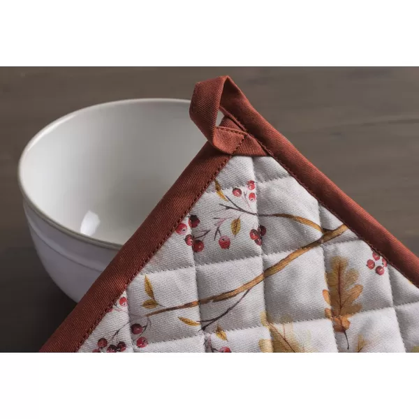 imageMaison d Hermine Hotpads 100 Cotton Set of 2 Pot Holder 8quotx8quot with Loop Heat Resistant Kitchen Pot Holders for Microwave Barbeque Handling Hot Pans Kelim  Prairie  ThanksgivingChristmas37  Oak Leaves