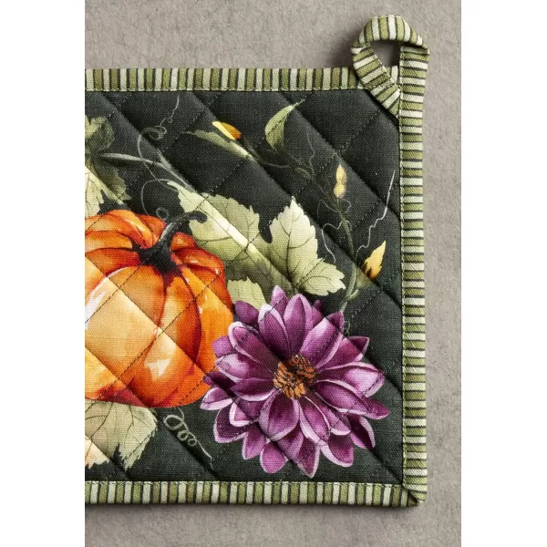 imageMaison d Hermine Hotpads 100 Cotton Set of 2 Pot Holder 8quotx8quot with Loop Heat Resistant Kitchen Pot Holders for Microwave Barbeque Handling Hot Pans Kelim  Prairie  ThanksgivingChristmas9  Pumpkin Garden  Dark Green