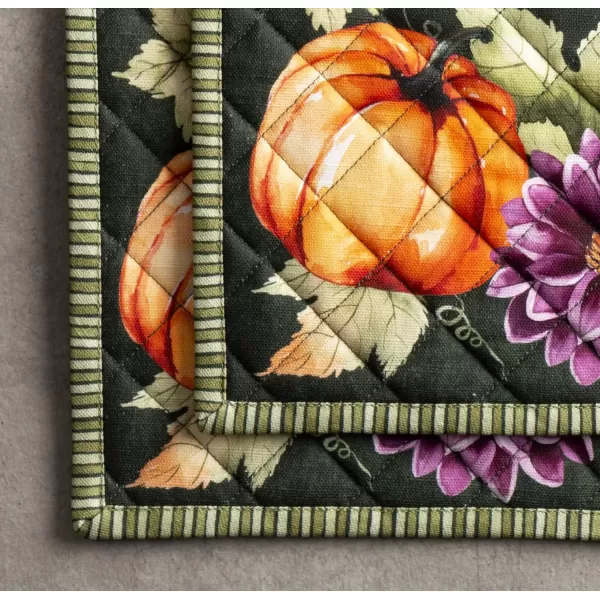 imageMaison d Hermine Hotpads 100 Cotton Set of 2 Pot Holder 8quotx8quot with Loop Heat Resistant Kitchen Pot Holders for Microwave Barbeque Handling Hot Pans Kelim  Prairie  ThanksgivingChristmas9  Pumpkin Garden  Dark Green