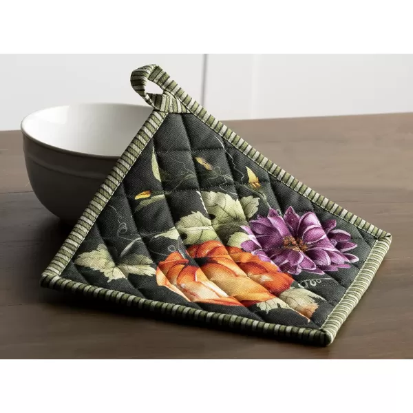imageMaison d Hermine Hotpads 100 Cotton Set of 2 Pot Holder 8quotx8quot with Loop Heat Resistant Kitchen Pot Holders for Microwave Barbeque Handling Hot Pans Kelim  Prairie  ThanksgivingChristmas9  Pumpkin Garden  Dark Green