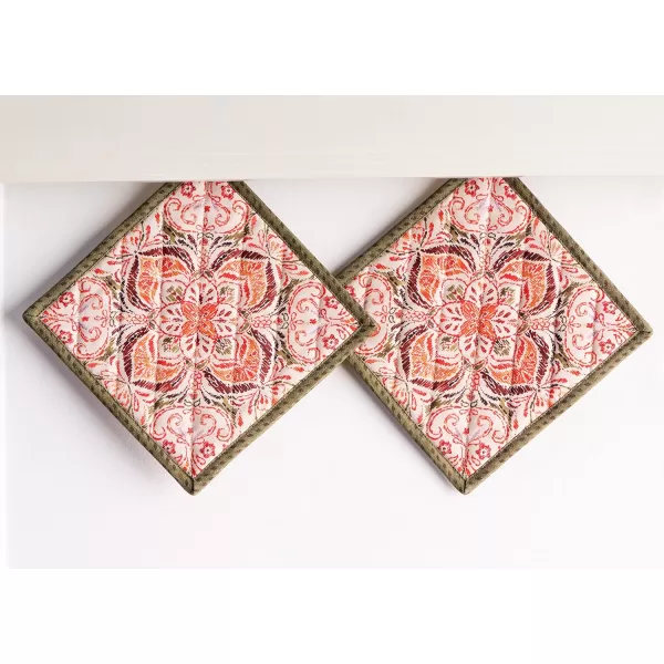 imageMaison d Hermine Hotpads 100 Cotton Set of 2 Pot Holder 8quotx8quot with Loop Heat Resistant Kitchen Pot Holders for Microwave Barbeque Handling Hot Pans Kelim  Prairie  ThanksgivingChristmas16  Damask