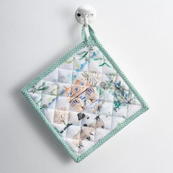 imageMaison d Hermine Pot Holder 100 Cotton Heat Resistant Potholders 8 Inch x 8 Inch Hot Pads with Loop BBQ Cooking Grilling Microwave Crystal Star  ThanksgivingChristmas47  Snowy World