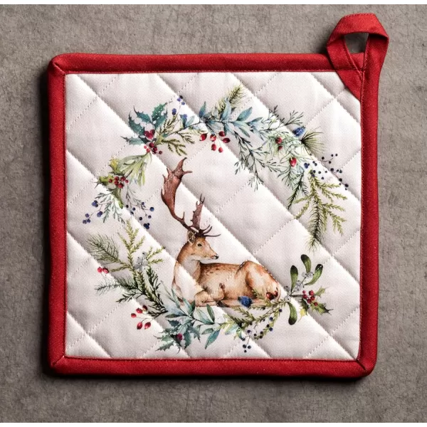 imageMaison d Hermine Pot Holder 100 Cotton Heat Resistant Potholders 8 Inch x 8 Inch Hot Pads with Loop BBQ Cooking Grilling Microwave Crystal Star  ThanksgivingChristmas27  Holly Time