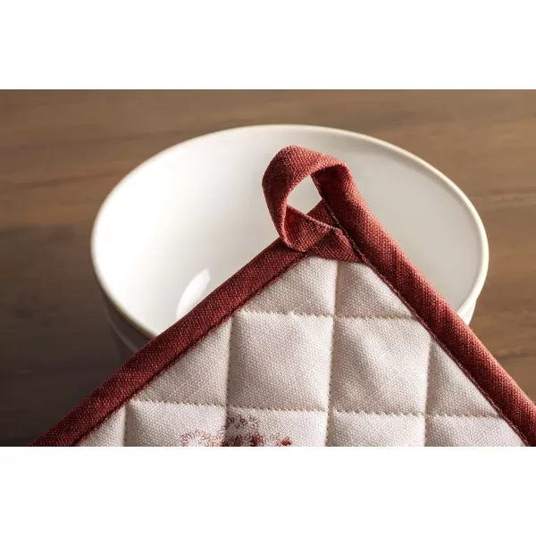 imageMaison d Hermine Pot Holder 100 Cotton Heat Resistant Potholders 8 Inch x 8 Inch Hot Pads with Loop BBQ Cooking Grilling Microwave Crystal Star  ThanksgivingChristmas43  Holy Jouy  Red