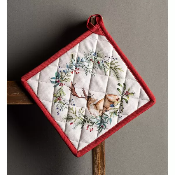 imageMaison d Hermine Pot Holder 100 Cotton Heat Resistant Potholders 8 Inch x 8 Inch Hot Pads with Loop BBQ Cooking Grilling Microwave Crystal Star  ThanksgivingChristmas27  Holly Time