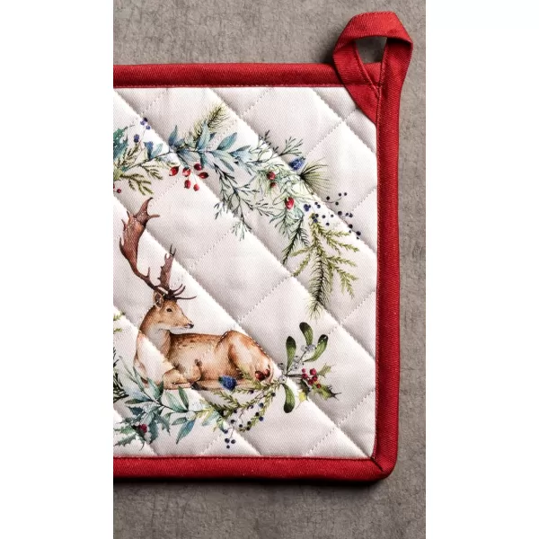 imageMaison d Hermine Pot Holder 100 Cotton Heat Resistant Potholders 8 Inch x 8 Inch Hot Pads with Loop BBQ Cooking Grilling Microwave Crystal Star  ThanksgivingChristmas27  Holly Time