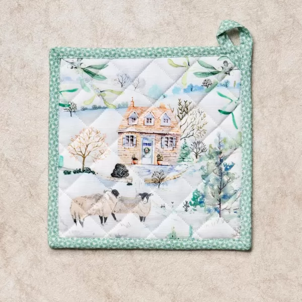 imageMaison d Hermine Pot Holder 100 Cotton Heat Resistant Potholders 8 Inch x 8 Inch Hot Pads with Loop BBQ Cooking Grilling Microwave Crystal Star  ThanksgivingChristmas47  Snowy World