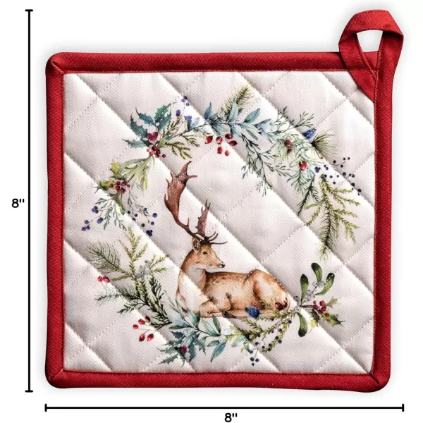 imageMaison d Hermine Pot Holder 100 Cotton Heat Resistant Potholders 8 Inch x 8 Inch Hot Pads with Loop BBQ Cooking Grilling Microwave Crystal Star  ThanksgivingChristmas27  Holly Time