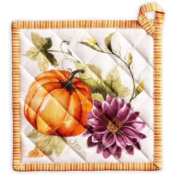 imageMaison d Hermine Pot Holder 100 Cotton Heat Resistant Potholders 8 Inch x 8 Inch Hot Pads with Loop BBQ Cooking Grilling Microwave Crystal Star  ThanksgivingChristmas17  Pumpkin Garden  Cloudy Cream