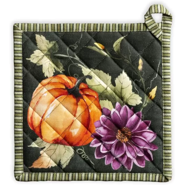 imageMaison d Hermine Pot Holder 100 Cotton Heat Resistant Potholders 8 Inch x 8 Inch Hot Pads with Loop BBQ Cooking Grilling Microwave Crystal Star  ThanksgivingChristmas9  Pumpkin Garden  Dark Green