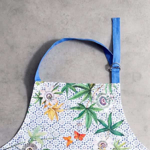 imageMaison d Hermine 100 Cotton Kitchen Apron with an Adjustable Neck with Long Ties for Women Men Chef13  Passiflora