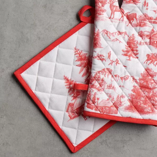 imageMaison d Hermine Oven Mitts  Pot Holders 100 Cotton Heat Resistant Oven Mitt 75quotx13quot ampamp Pot Holder 8quotx8quot Cooking BBQ Baking Grilling Fruit DHiver ThanksgivingChristmas48  Winter Jouy