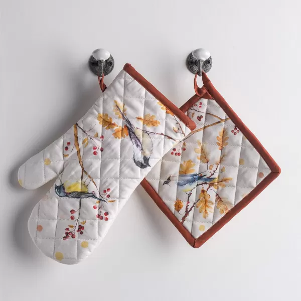 imageMaison d Hermine Oven Mitts  Pot Holders 100 Cotton Heat Resistant Oven Mitt 75quotx13quot ampamp Pot Holder 8quotx8quot Cooking BBQ Baking Grilling Fruit DHiver ThanksgivingChristmas37  Oak Leaves