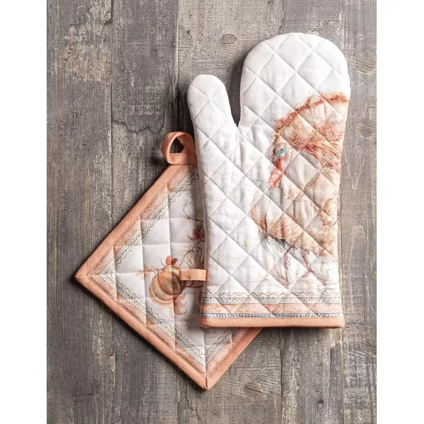 imageMaison d Hermine Oven Mitts  Pot Holders 100 Cotton Heat Resistant Oven Mitt 75quotx13quot ampamp Pot Holder 8quotx8quot Cooking BBQ Baking Grilling Fruit DHiver ThanksgivingChristmas34  Giving Thanks