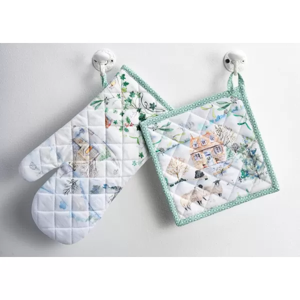 imageMaison d Hermine Oven Mitts  Pot Holders 100 Cotton Heat Resistant Oven Mitt 75quotx13quot ampamp Pot Holder 8quotx8quot Cooking BBQ Baking Grilling Fruit DHiver ThanksgivingChristmasSnowy World