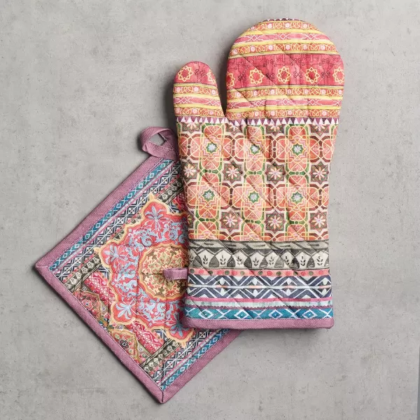 imageMaison d Hermine Oven Mitts  Pot Holders 100 Cotton Heat Resistant Oven Mitt 75quotx13quot ampamp Pot Holder 8quotx8quot Cooking BBQ Baking Grilling Fruit DHiver ThanksgivingChristmas21  Ispahan