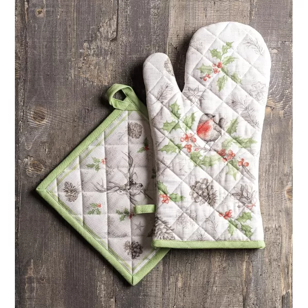 imageMaison d Hermine Oven Mitts  Pot Holders 100 Cotton Heat Resistant Oven Mitt 75quotx13quot ampamp Pot Holder 8quotx8quot Cooking BBQ Baking Grilling Fruit DHiver ThanksgivingChristmas31  Christmas Dew