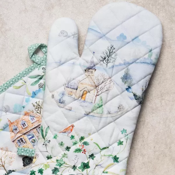 imageMaison d Hermine Oven Mitts  Pot Holders 100 Cotton Heat Resistant Oven Mitt 75quotx13quot ampamp Pot Holder 8quotx8quot Cooking BBQ Baking Grilling Fruit DHiver ThanksgivingChristmasSnowy World