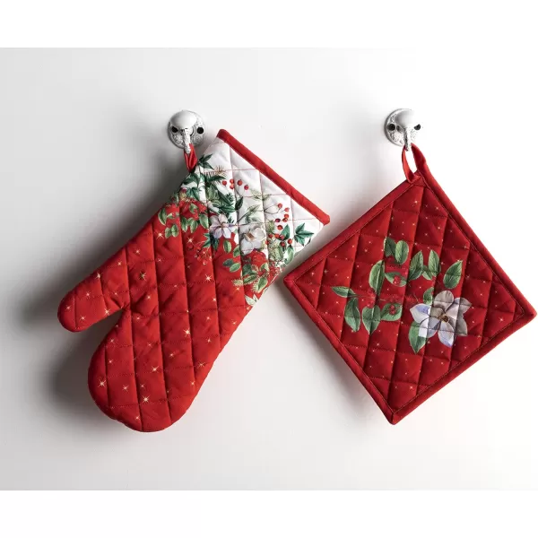 imageMaison d Hermine Oven Mitts  Pot Holders 100 Cotton Heat Resistant Oven Mitt 75quotx13quot ampamp Pot Holder 8quotx8quot Cooking BBQ Baking Grilling Fruit DHiver ThanksgivingChristmas22  Noel