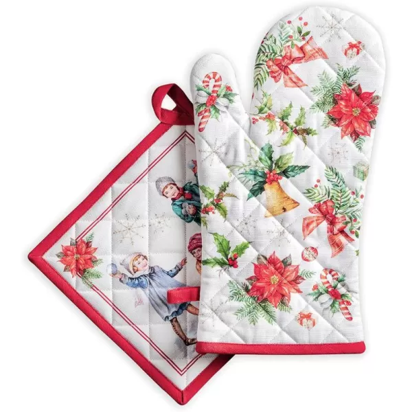 imageMaison d Hermine Oven Mitts  Pot Holders 100 Cotton Heat Resistant Oven Mitt 75quotx13quot ampamp Pot Holder 8quotx8quot Cooking BBQ Baking Grilling Fruit DHiver ThanksgivingChristmas36  Chromo